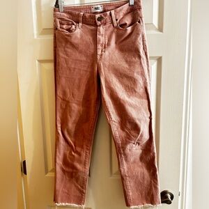 Paige Hoxton Blush Pink Jeans Straight Leg Ankle Stretchy Raw Crop Ankle Size 30